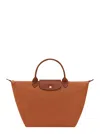 Longchamp 'le Pliage Original' Brown Medium Handbag With Embossed Logo In Canvas Woman In Brown