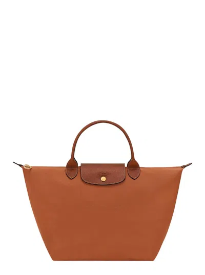 Longchamp 'le Pliage Original' Brown Medium Handbag With Embossed Logo In Canvas Woman
