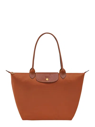 Longchamp Le Pliage Original Brown Tote Bag With Embossed Logo In Canvas Woman