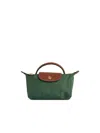 Longchamp Le Pliage Original Canvas Pouch With Handle In Green