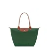 Longchamp Le Pliage Original Green Tote Bag With Embossed Logo In Canvas In Green