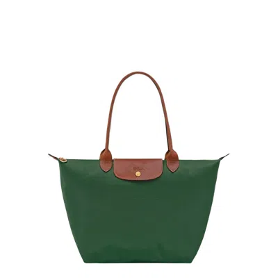 Longchamp Le Pliage Original Green Tote Bag With Embossed Logo In Canvas