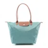 Longchamp Le Pliage Brown Green Canvas Leather Tote Bag In Green