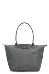 Longchamp Le Pliage Green Recycled Canvas Large Shoulder Tote In Grey