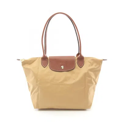 Longchamp Le Pliage Original M Canvas Leather Tote Bag In Beige