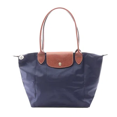 Longchamp Le Pliage Original M Canvas Leather Tote Bag In Blue