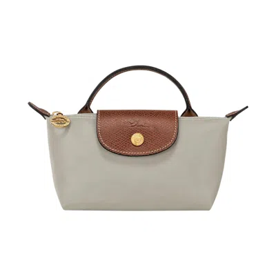Pre-owned Longchamp Le Pliage Original Pouch With Handle 'pebble' | Grey | Women's Size Onesize