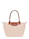 Longchamp M Le Pliage Original White Shoulder Bag With Embossed Logo In Canvas Woman In White