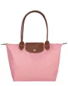 Longchamp M Le Pliage Original Pink Handbag With Embossed Logo In Canvas Woman In Pink