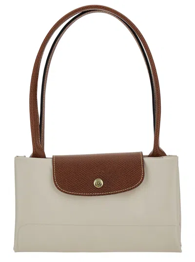 Longchamp Le Pliage Original White Shoulder Bag With Embossed Logo In Canvas Woman