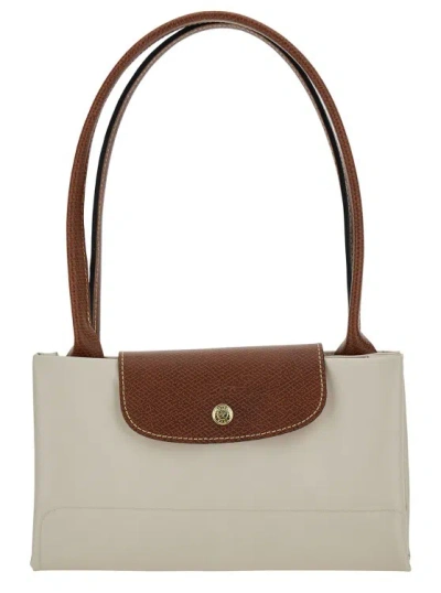Longchamp Le Pliage Original' White Shoulder Bag With Embossed Logo In Canvas Woman In Neutrals