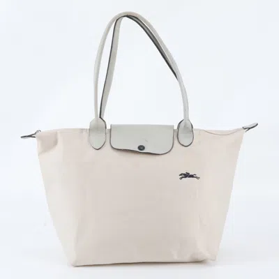 Pre-owned Longchamp Le Pliage Pink Beige Leather Nylon Handbag Shoulder Bag Tote Bag ()