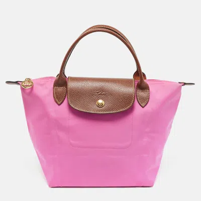 Longchamp Le Pliage Pink Leather And Nylon Totes Bag In Purple