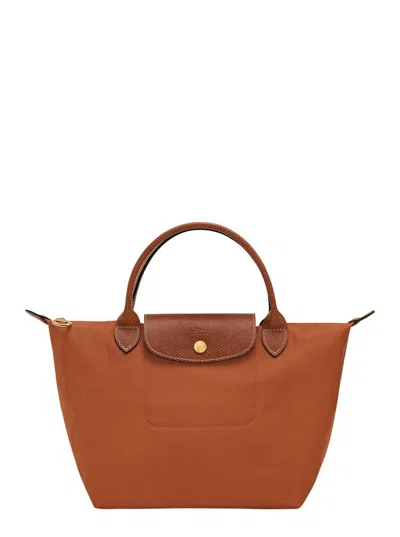 Longchamp 'le Pliage S' Brown Handbag With Engraved Logo In Recycled Canvas Woman