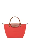 Longchamp 'le Pliage S' Red Handbag With Engraved Logo In Recycled Canvas Woman