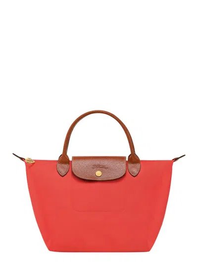 Longchamp 'le Pliage S' Red Handbag With Engraved Logo In Recycled Canvas Woman