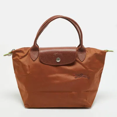 Pre-owned Longchamp Le Pliage Small Brown Nylon And Leather Tote