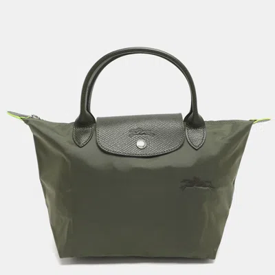 Longchamp Le Pliage Small Green Nylon And Leather Short Tote