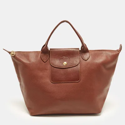 Pre-owned Longchamp Le Pliage Vintage Medium Brown Leather Tote