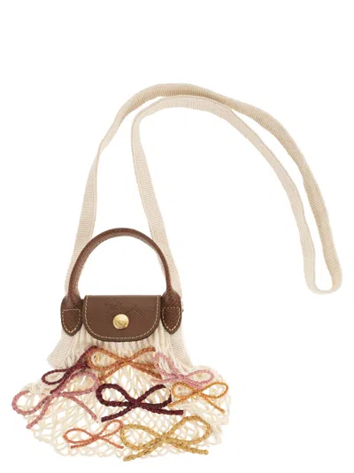Longchamp Le Pliage Filt Raphia Leather-trim Tote In White