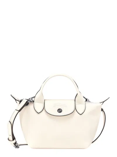 Longchamp 'le Pliage Xtra Xs' White Crossbody Bag With Engraved Logo In Leather Woman