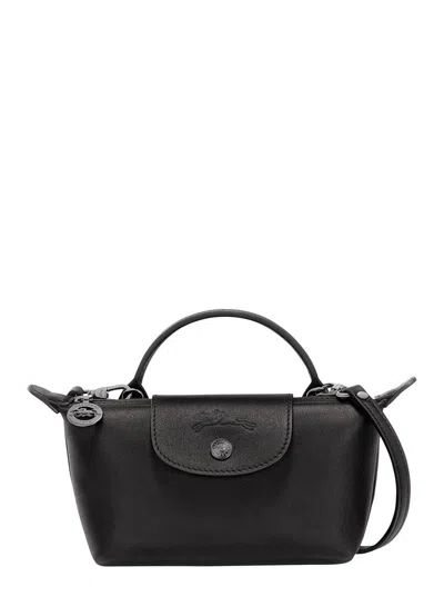 Longchamp 'le Pliage Xtra' Black Handbag With Embossed Logo In Leather Woman