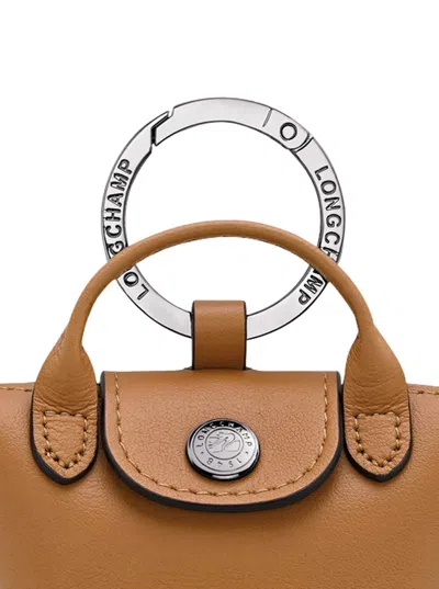 Longchamp Le Pliage Xtra Brown Keyring With Logo Lettering In Leather Woman