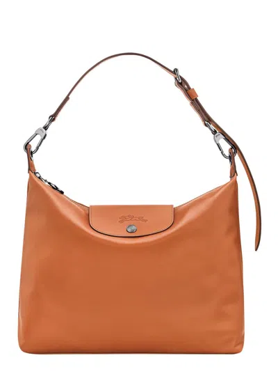 Longchamp 'le Pliage Xtra' Brown Medium Shoulder Bag With Adjustable And Removable Shoulder Steap And Embossed