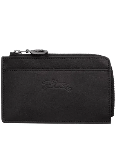 Longchamp Le Pliage Embossed Leather Cardholder In Black