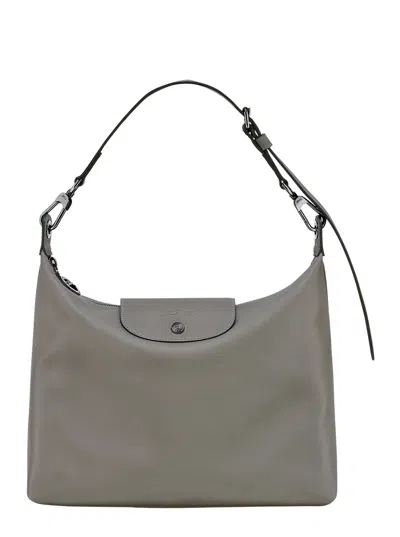 Longchamp Le Pliage Xtra Grey Medium Shoulder Handbag With Embossed Logo In Leather Woman