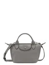 Longchamp Le Pliage Xtra Grey Shoulder Bag With Engraved Logo On The Front In Leather Woman In Grey