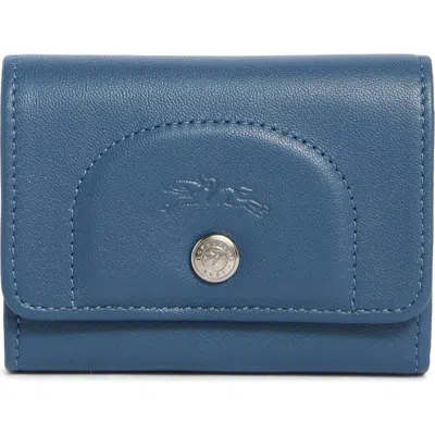 Longchamp Le Pliage Xtra Leather Flap Card Case In Blue