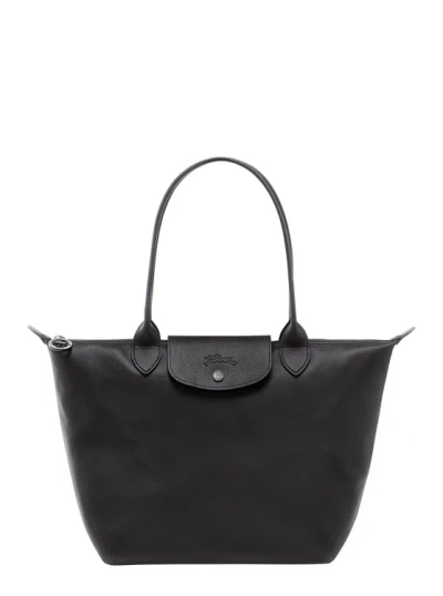Longchamp Le Pliage Xtra M' Black Tote Bag With Embossed Logo In Leather