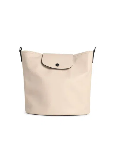 Longchamp Paper Leather Bucket Bag With Adjustable Strap In Neutral
