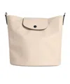 Longchamp Paper Leather Bucket Bag With Adjustable Strap In Brown