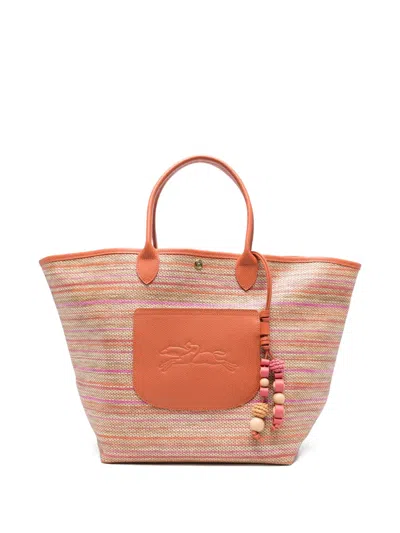 Longchamp Le Pliagestriped Appliqué Tote Bag In Orange