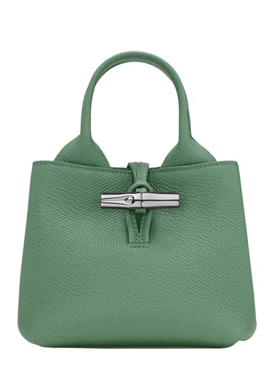 Longchamp Le Roseau Green Small Handbag With Adjustable And Removable Shoulder Strap In Leather