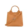 Longchamp Le Roseau Beige Handbag With Toggle Closure In Grained Leather In Sand