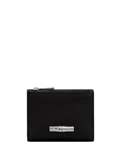 Longchamp `le Roseau` Compact Wallet In Black