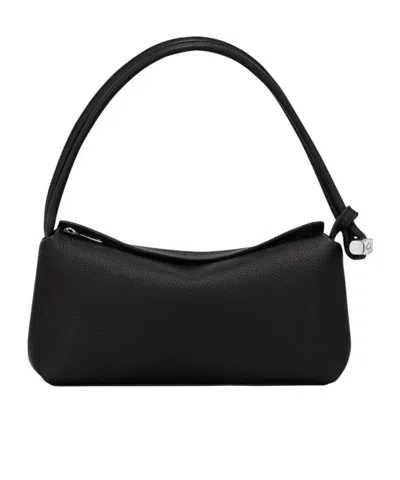 Longchamp Le Roseau Double-handle Leather Shoulder Bag In Black