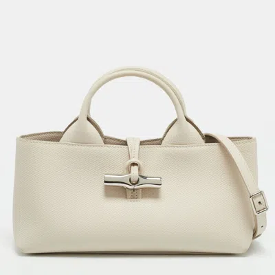 Pre-owned Longchamp Le Roseau East West Off White Leather Tote