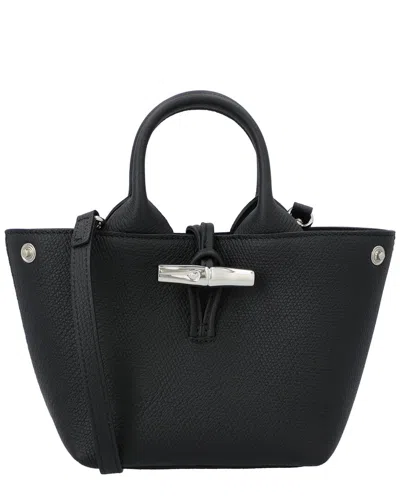 Longchamp Le Roseau Extra Small Leather Handbag In Black