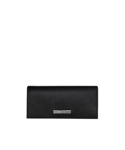 Longchamp Le Roseau Textured Leather Continental Wallet In Black