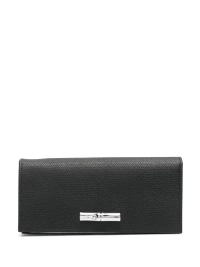 Longchamp Le Roseau Leather Continental Wallet In Black