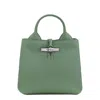 Longchamp Le Roseau Green Small Handbag With Adjustable And Removable Shoulder Strap In Leather In Green