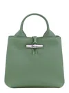 Longchamp Le Roseau Green Small Handbag With Adjustable And Removable Shoulder Strap In Leather In Green
