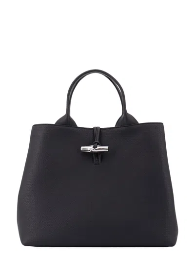 Longchamp Le Roseau L Leather Handbag In Black
