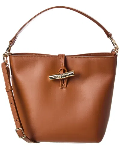 Longchamp Le Roseau Leather Bucket Bag In Brown