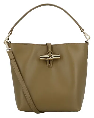Longchamp Le Roseau Leather Bucket Bag In Brown