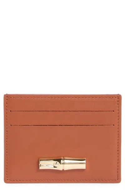 Longchamp Le Roseau Leather Card Case In Brown